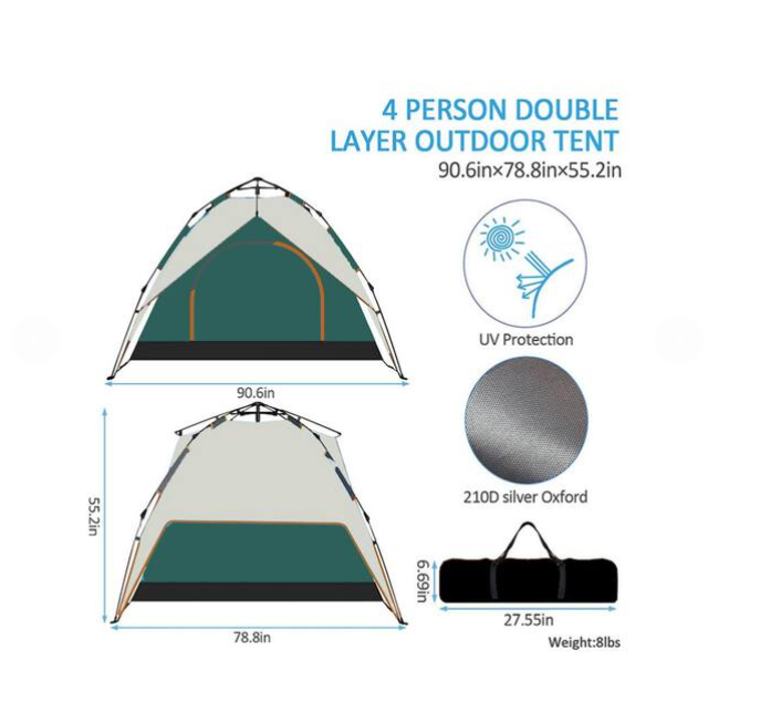 Automatic Pop-Up Camping Tent for 4–5 People – Hydraulic Quick Setup, Waterproof, UV-Proof & Portable Family Tent